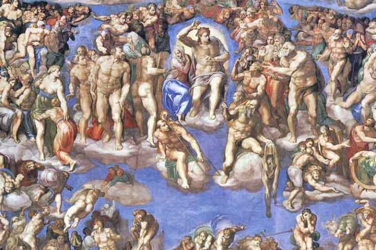 Müstehcen yerleri sonradan kapanan ve 9 yılda tamamlanan Sistine Sapel’indeki Kıyamet Günü (Son Yargı) freski