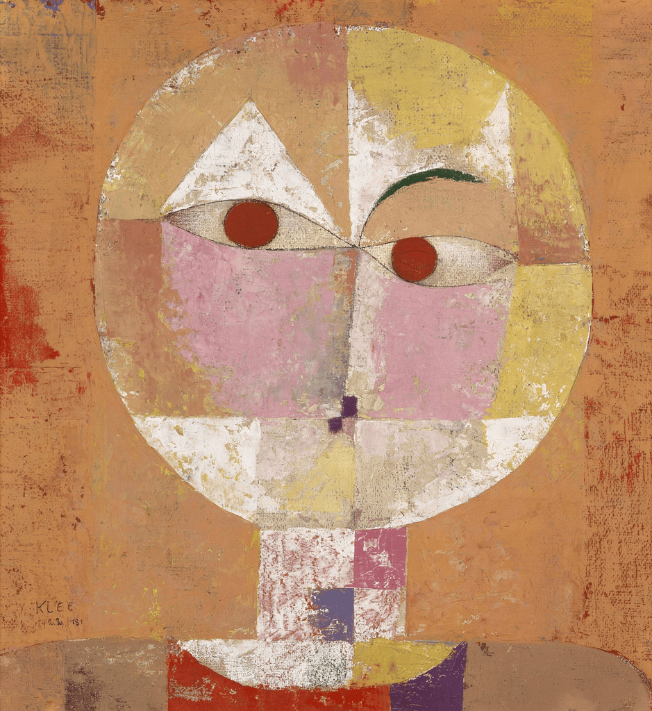 Paul Klee'nin Senecio tablosu: turuncu ve sarı geometrik biçimlerden oluşan yuvarlak yüz