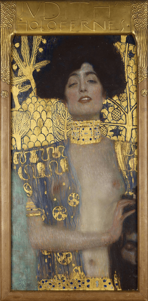 Klimt'in Judith I tablosu: altın zemin önünde yarı kapalı gözlerle bakan kadın