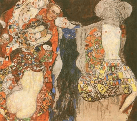 Klimt'in Danae tablosu: kıvrılmış uyuyan kadın ve altın yağmur