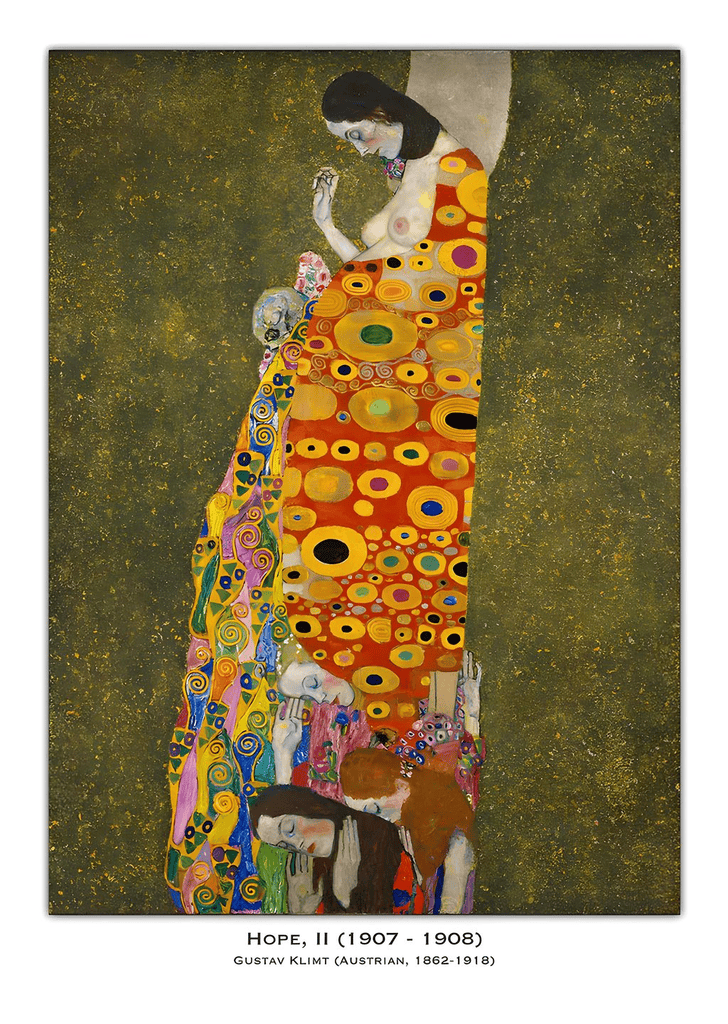 Klimt'in Umut II tablosu: önünde küçük bir kafatası bulunan hamile kadın