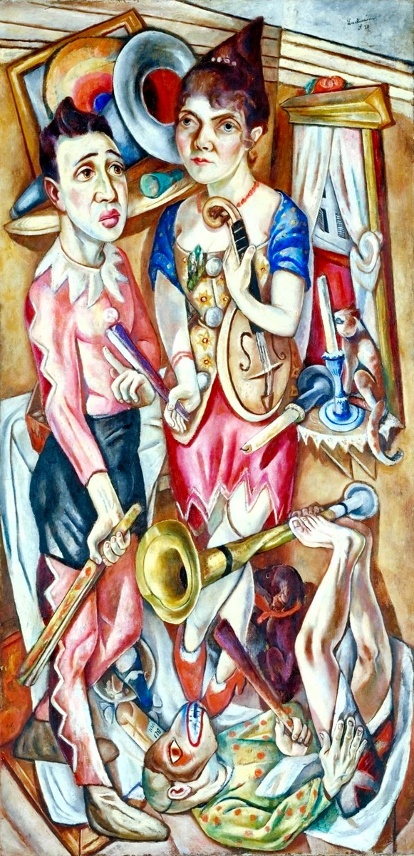 Max Beckmann'ın Karnaval tablosu: dar bir odada karnaval kostümlü üç figür
