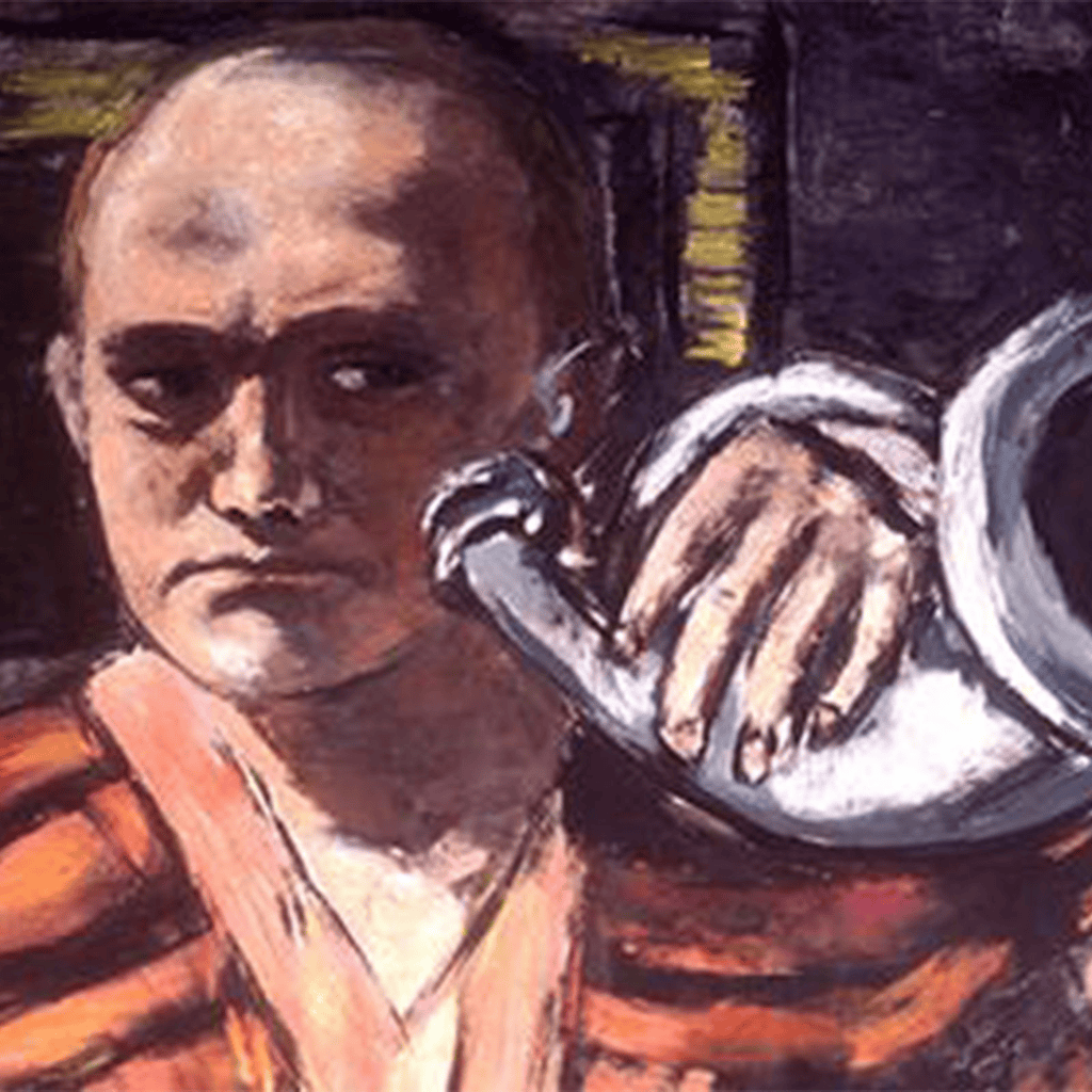 Max Beckmann'ın Borulu Otoportre tablosu: karanlıkta kulağına uzun bir boru tutan ressam