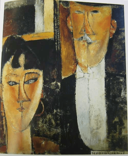 Modigliani'nin Gelin ve Damat tablosu: resmi kıyafetli, maske gibi yüzlü bir çift