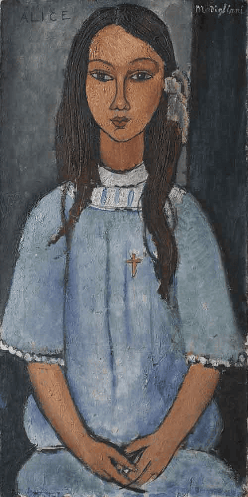 Modigliani'nin Alice tablosu: mavi elbiseli, göz bebeksiz küçük kız