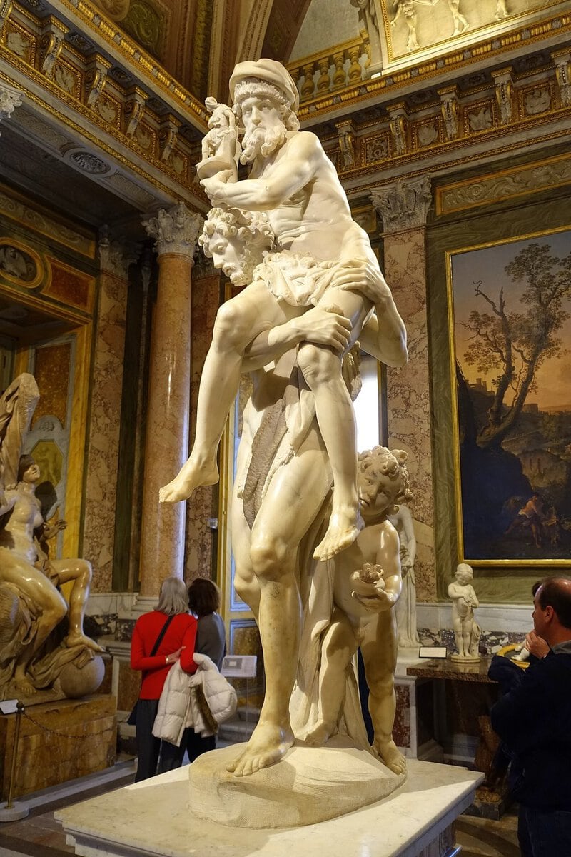 Bernini'nin Aeneas, Anchises ve Askanios heykeli: babasını sırtında taşıyan Aeneas ve küçük oğlu