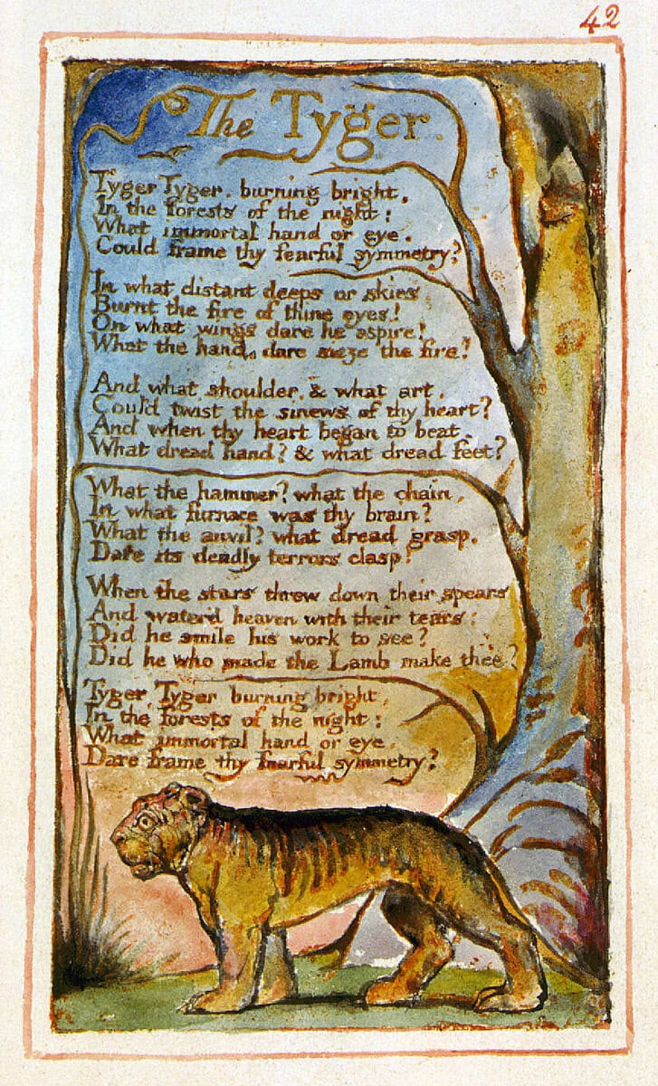 William Blake'in Kaplan şiirinin elle boyanmış levhası