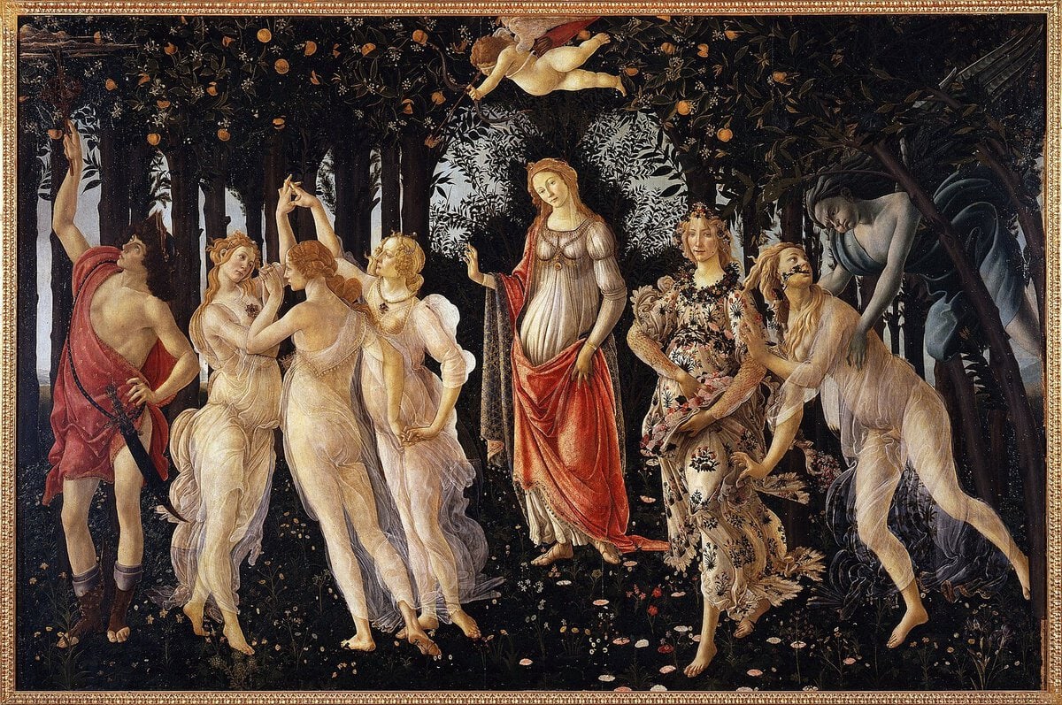 Botticelli'nin Bahar (Primavera) tablosu: portakal bahçesinde Venüs, Üç Güzeller ve Flora