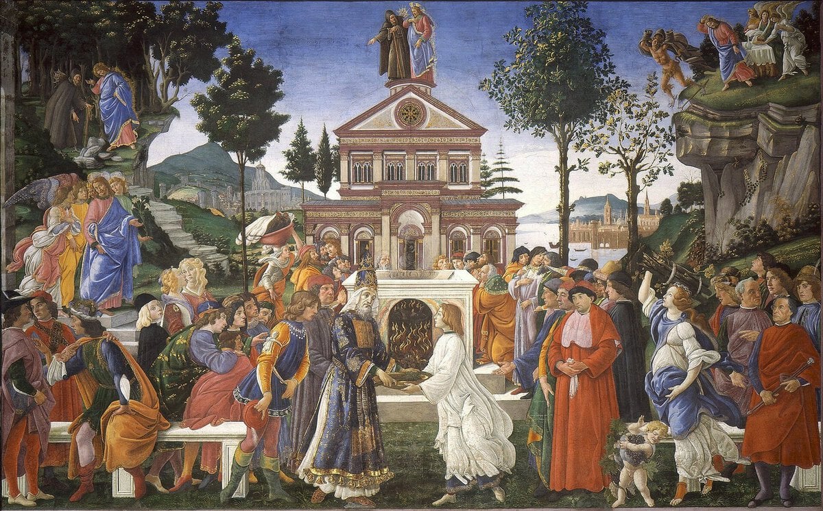Botticelli'nin Sistine Şapeli duvar freskinden bir bölüm