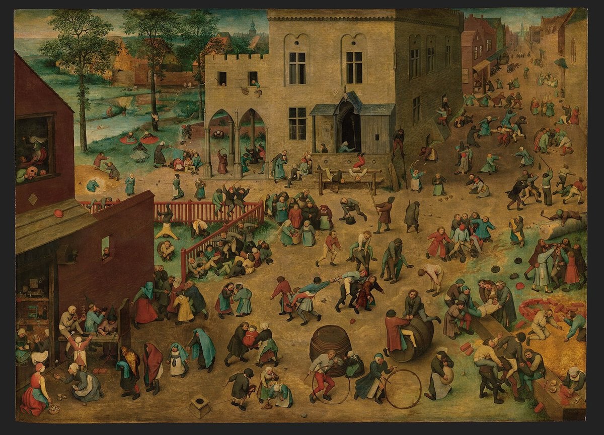 Bruegel'in Çocuk Oyunları tablosu: meydanda oyun oynayan yüzlerce çocuk