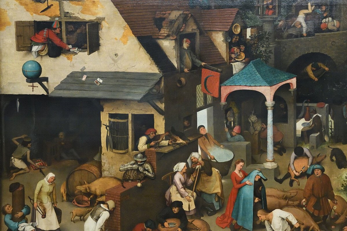 Bruegel'in Hollanda Atasözleri tablosu: yüzden fazla atasözünü canlandıran köy sahnesi