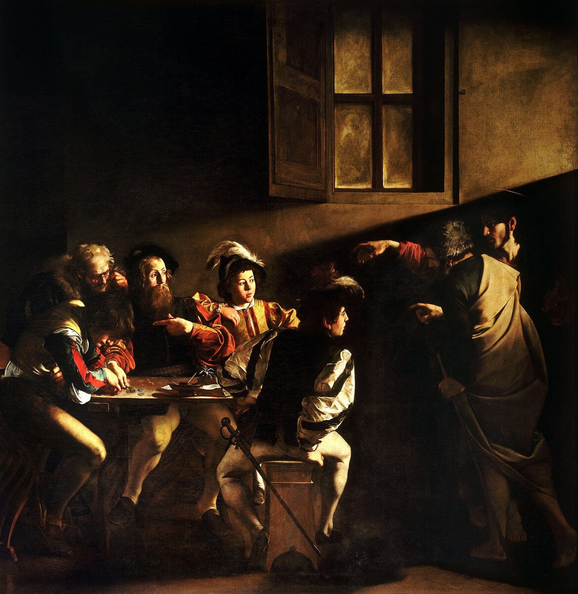 Caravaggio'nun Aziz Matta'nın Çağrılışı tablosu: karanlık odaya düşen ışık huzmesi