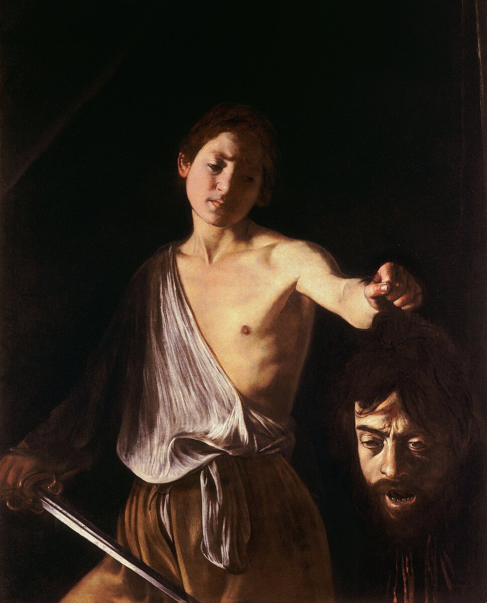 Caravaggio'nun Davut ve Golyat'ın Başı tablosu: kesik başı uzatan Davut