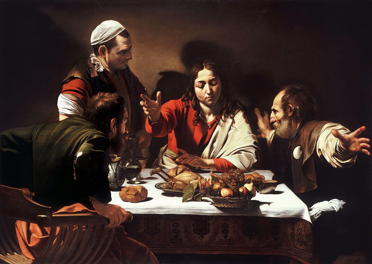 Caravaggio'nun Emmaus'ta Akşam Yemeği tablosu: şaşkınlıkla geri çekilen havariler