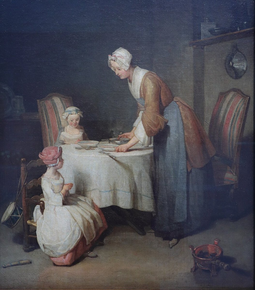 Chardin'in Yemek Duası tablosu: sofrada dua eden çocuk ve annesi