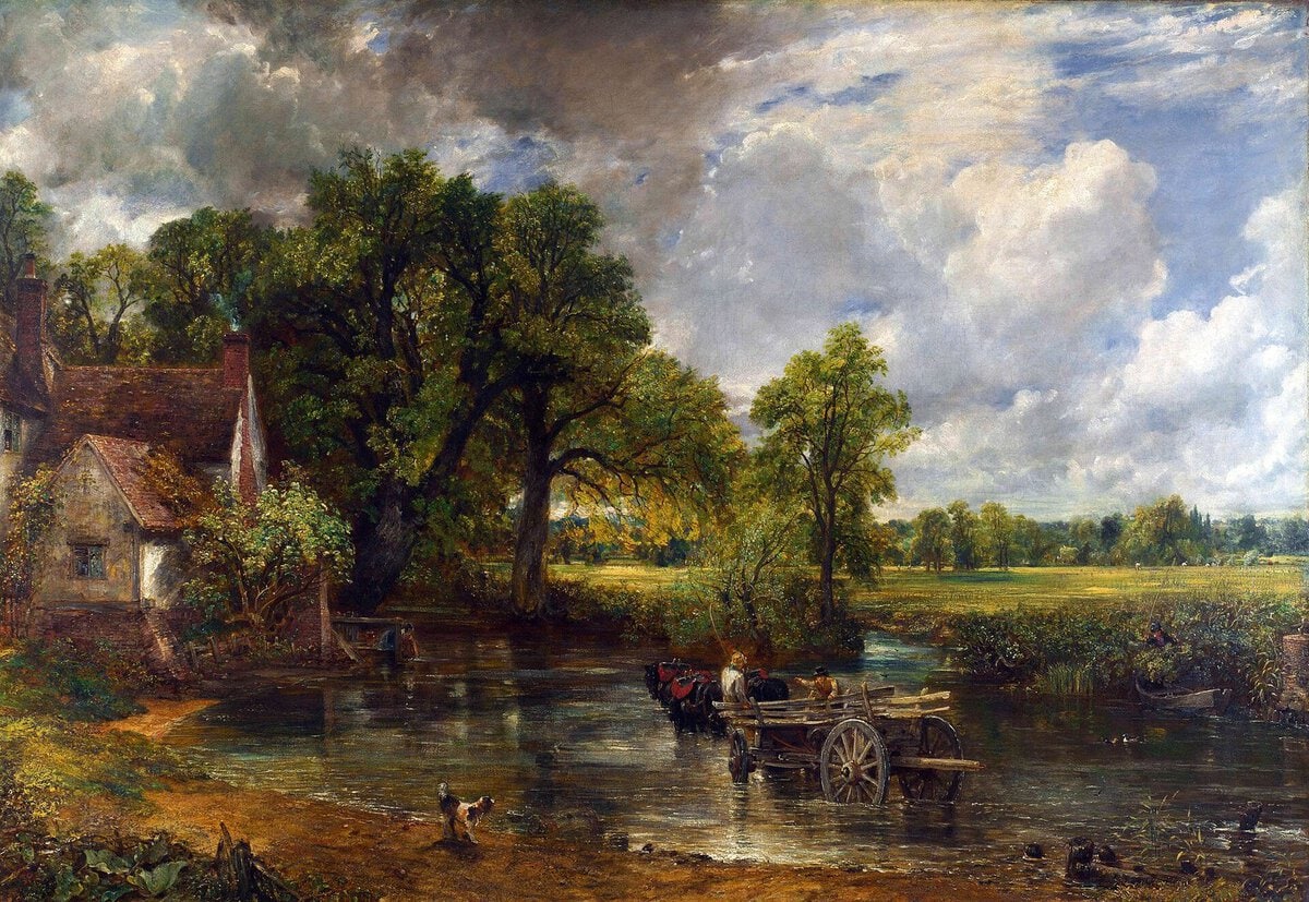 Constable'ın Saman Arabası tablosu: suda duran at arabası
