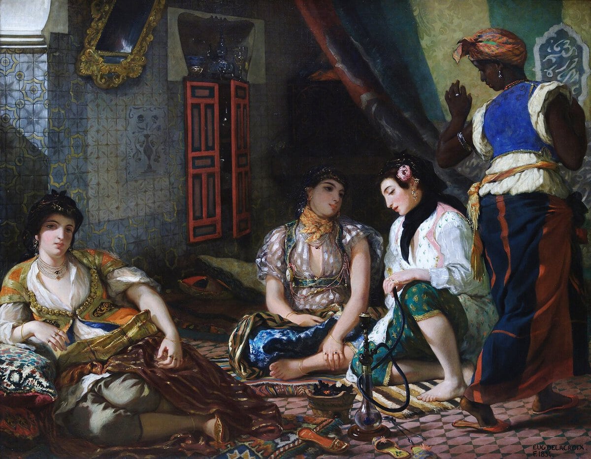 Delacroix'nın Cezayirli Kadınlar tablosu: iç mekanda oturan kadınlar