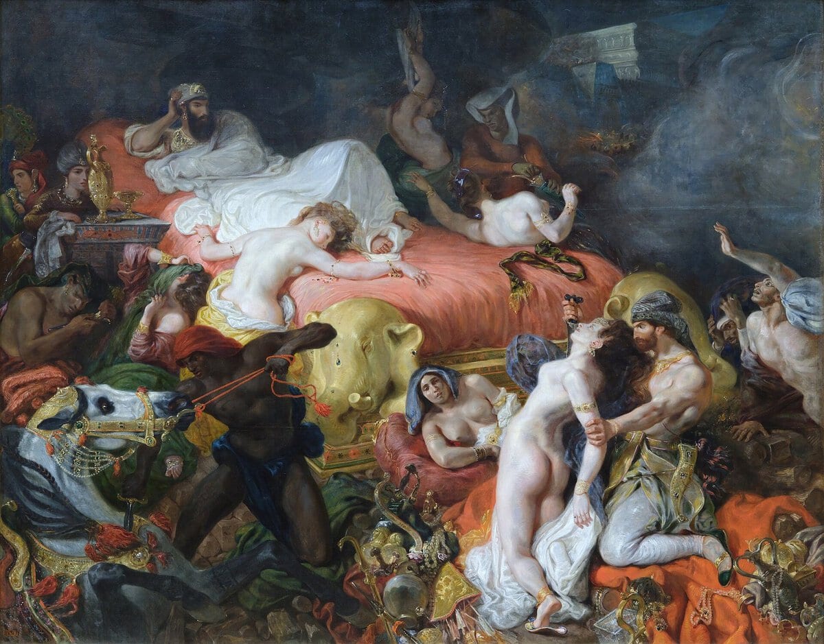 Delacroix'nın Sardanapalus'un Ölümü tablosu: kırmızı yatak ve kaos