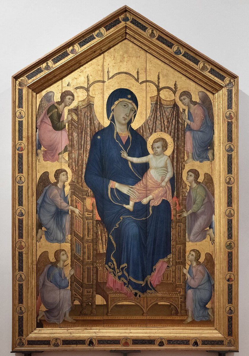 Duccio'nun Rucellai Madonnası: melekler tarafından taşınan taht