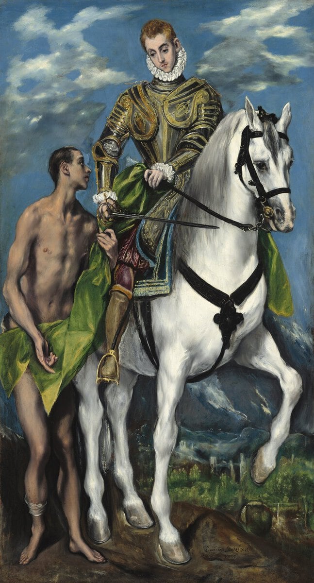 El Greco'nun Aziz Martin ve Dilenci tablosu: beyaz at üstünde pelerinini paylaşan aziz