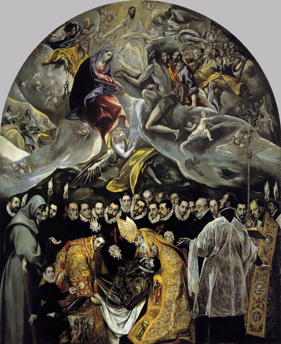 El Greco'nun Kont Orgaz'ın Gömülmesi tablosu: altta gömme töreni, üstte gökyüzü