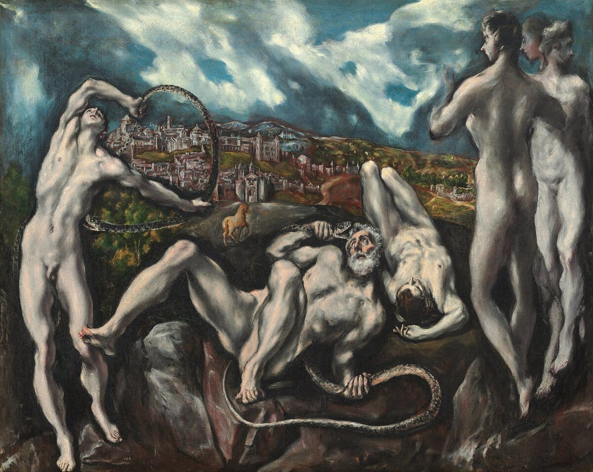 El Greco'nun Laokoon tablosu: arkada Toledo görünen mitolojik sahne