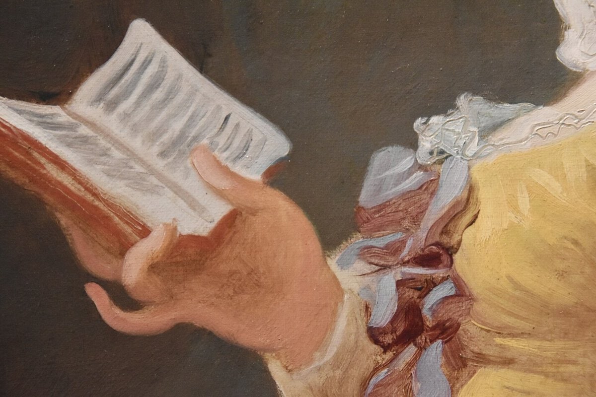 Fragonard'ın Okuyan Genç Kız tablosu: sarı elbiseli, profilden okuyan kız