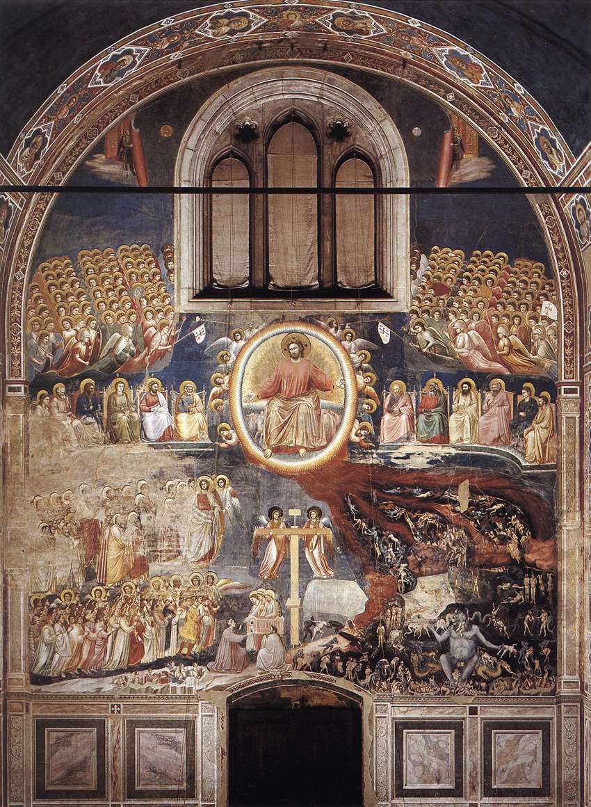 Giotto'nun Scrovegni Şapeli giriş duvarındaki Son Yargı freski: ortada İsa, bir yanda kurtulanlar, öbür yanda cehennem