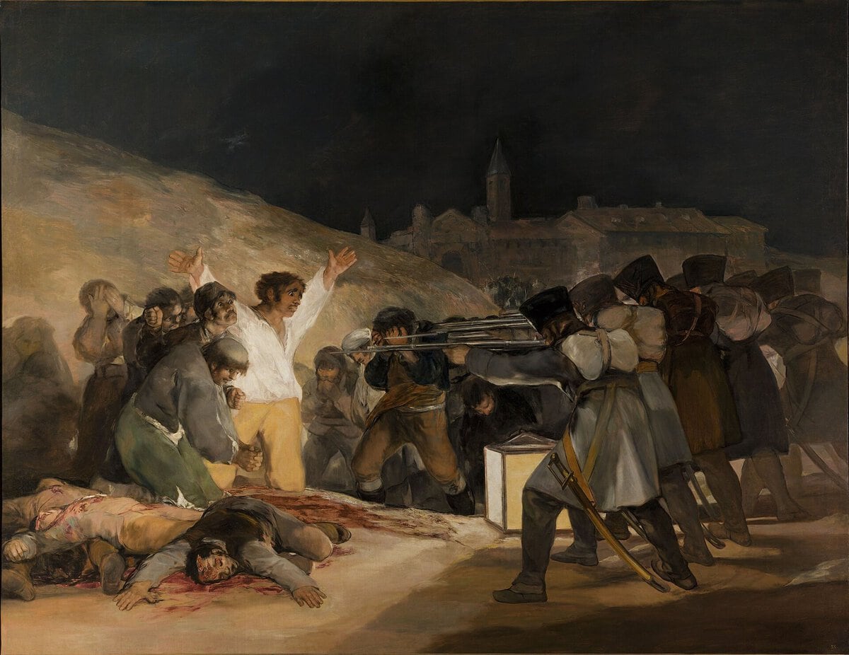 Goya'nın 3 Mayıs 1808 tablosu: kollarını açan beyaz gömlekli adam ve kurşuna dizen askerler