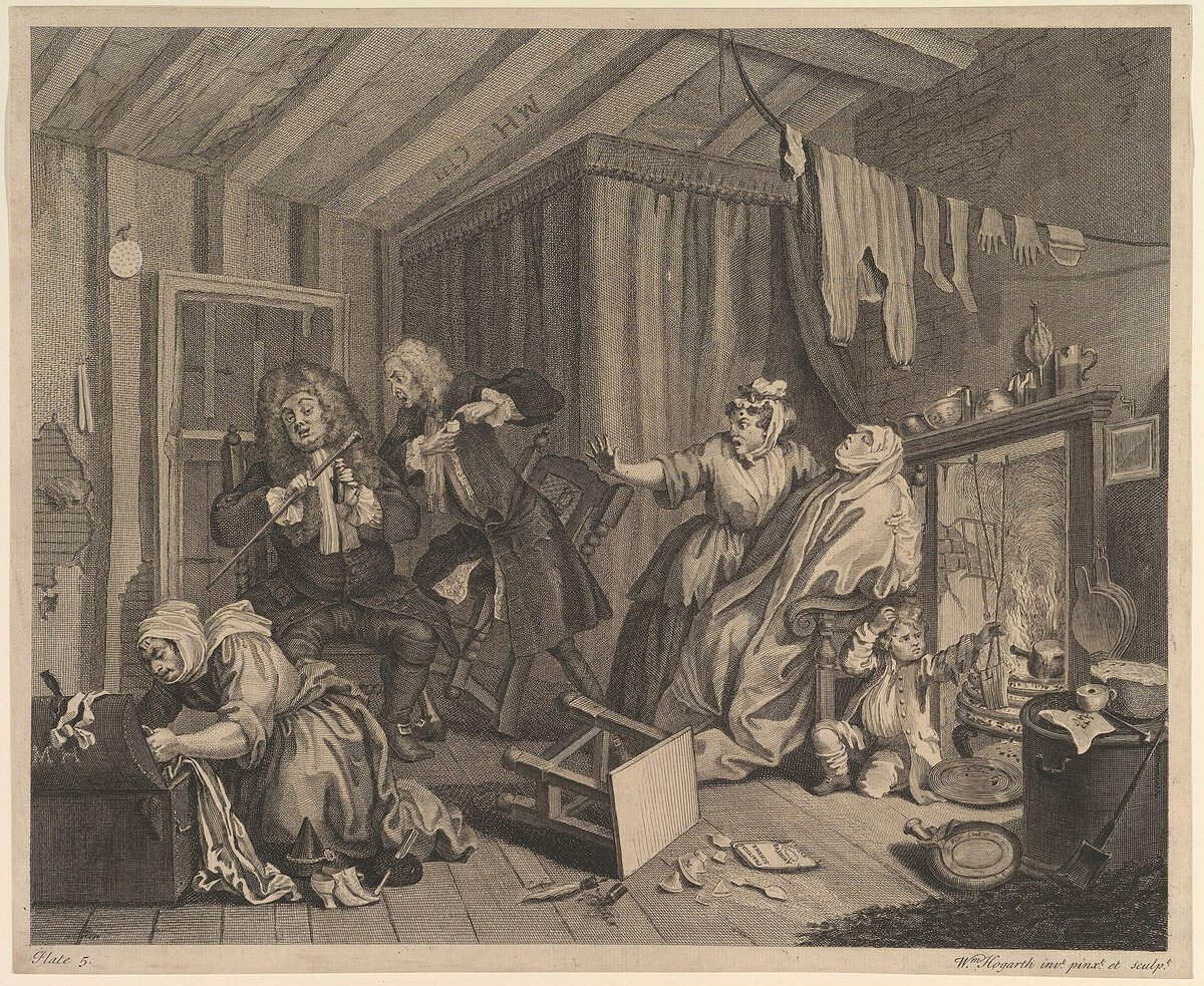 Hogarth'ın Bir Fahişenin Yolculuğu dizisinden bir sahne