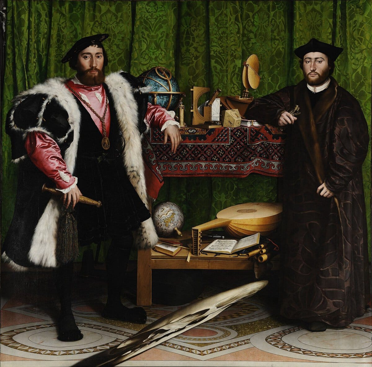 Holbein'in Elçiler tablosu: iki adam ve önlerinde çarpıtılmış kafatası