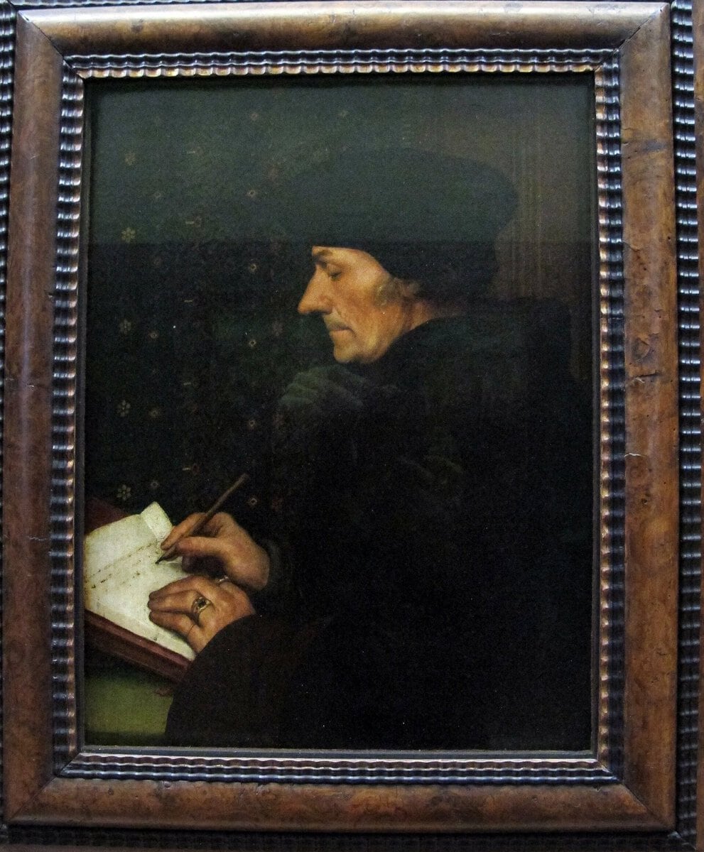 Holbein'in Erasmus Portresi: yazarken profilden görünen bilgin