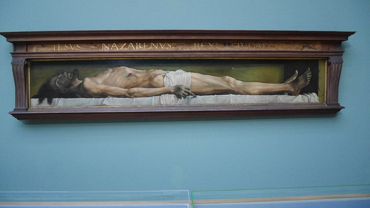 Holbein'in Mezardaki Ölü İsa tablosu: dar, uzun panoda yatan beden
