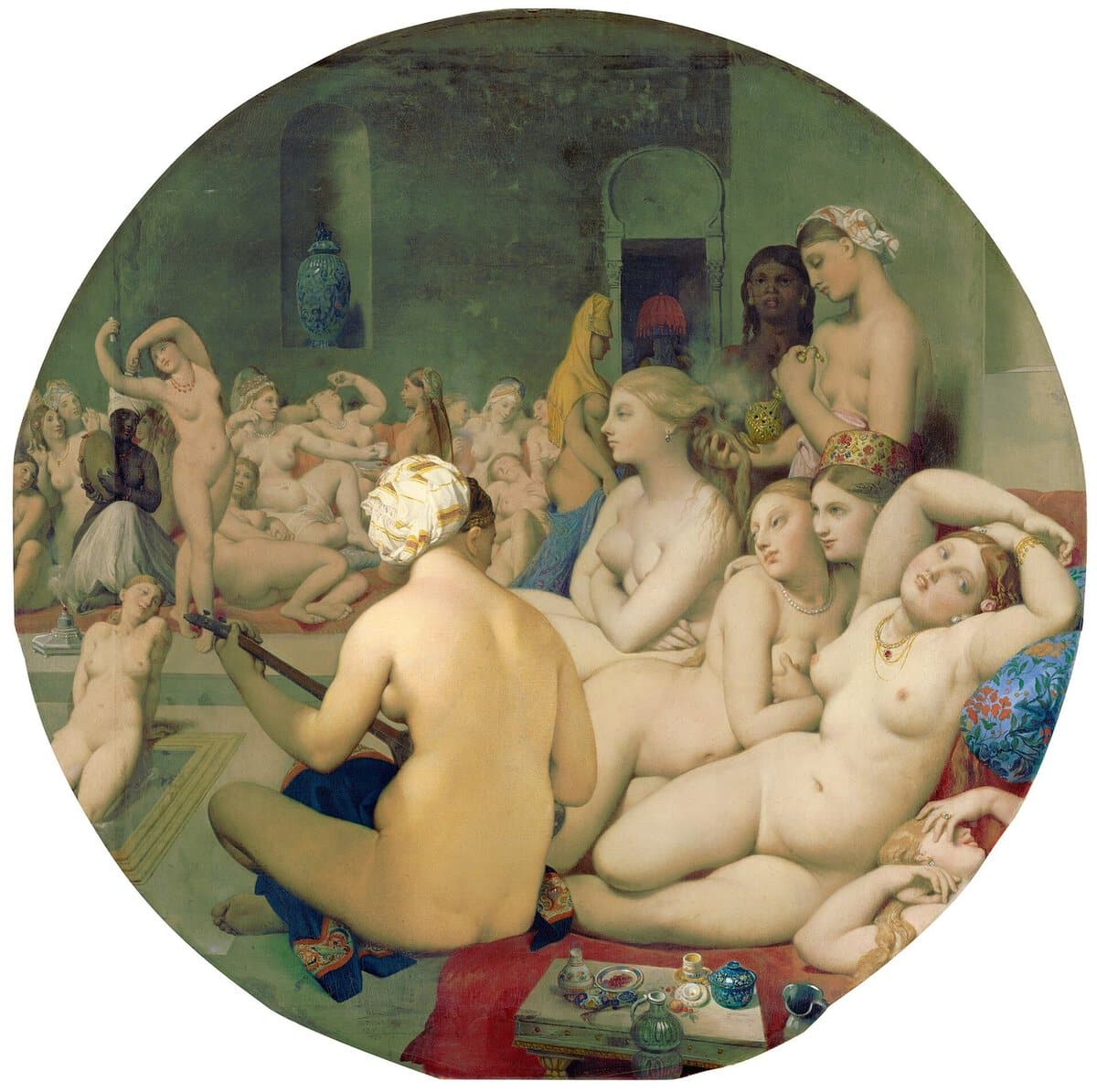 Ingres'in Türk Hamamı tablosu: yuvarlak pano içinde figürler