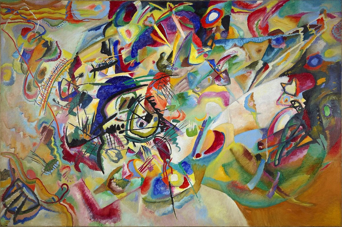 Kandinsky'nin Kompozisyon VII tablosu: girdap gibi dönen renkler