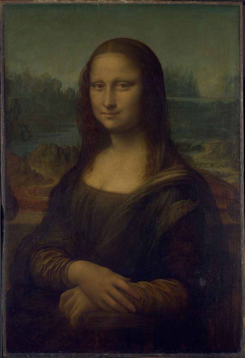Leonardo'nun Mona Lisa tablosu: manzara önünde gülümseyen kadın