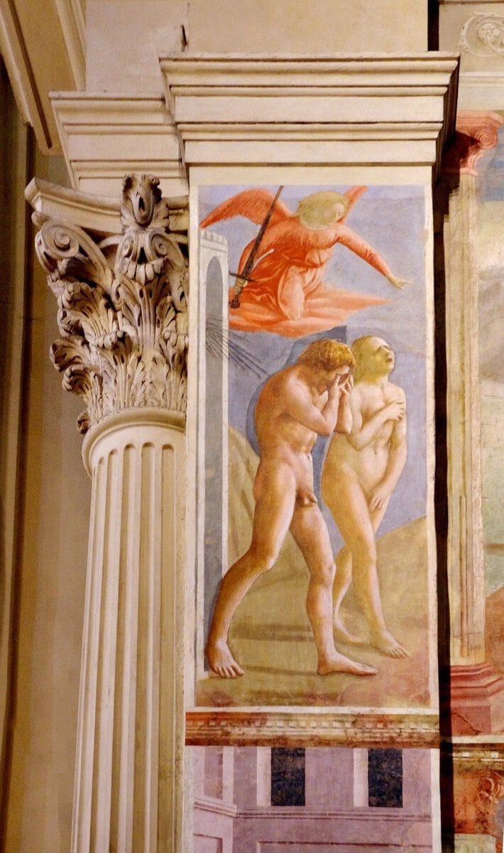 Masaccio'nun Cennetten Kovuluş freski: ağlayan Adem ve Havva