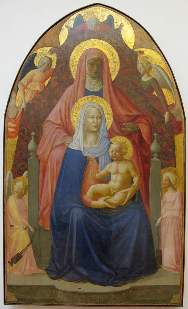 Masaccio ve Masolino'nun Sant'Anna Metterza panosu: Meryem, çocuk İsa ve Aziz Anna
