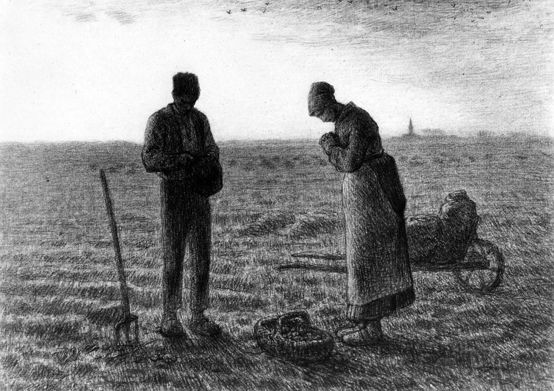 Millet'nin Angelus kompozisyonunun kağıt üzerindeki versiyonu