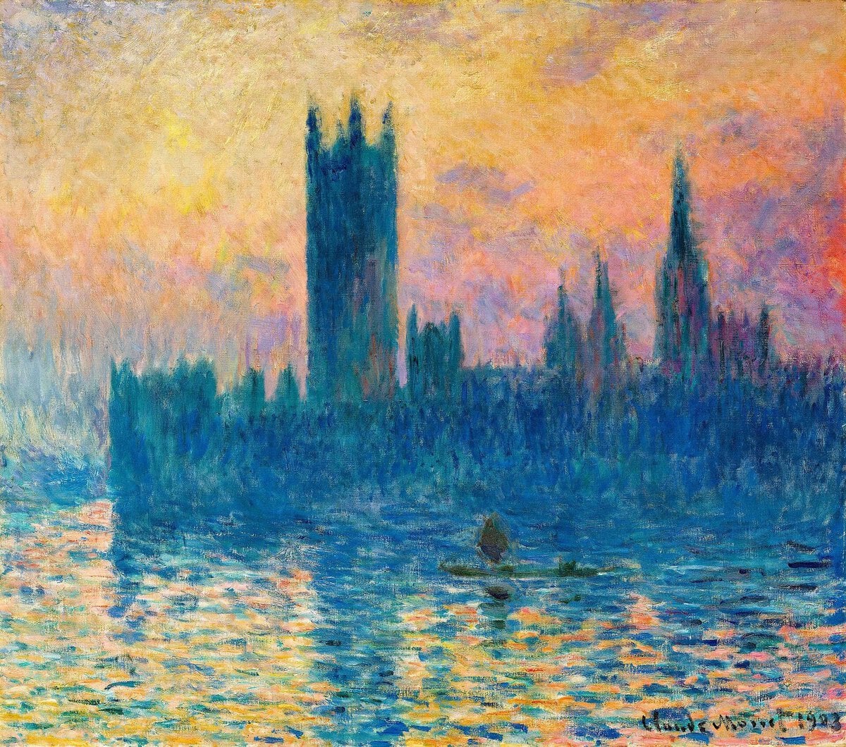 Monet'nin Londra Parlamento Binası tablosu: sisin içindeki siluet