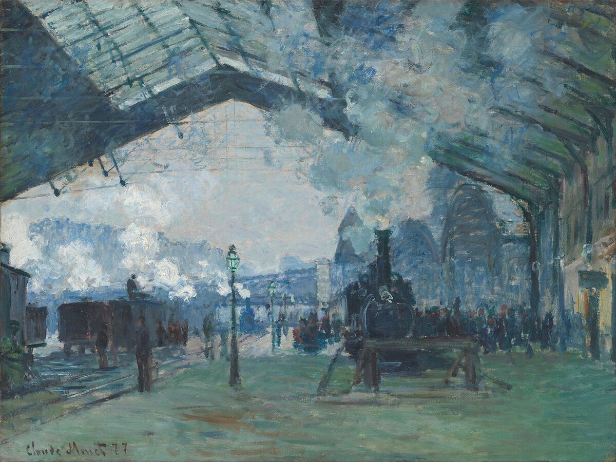 Monet'nin Saint-Lazare Garı tablosu: buhar bulutları altındaki tren garı