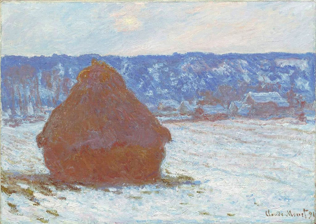 Monet'nin Samanlıklar serisinden bir tablo: gün ışığında saman yığınları