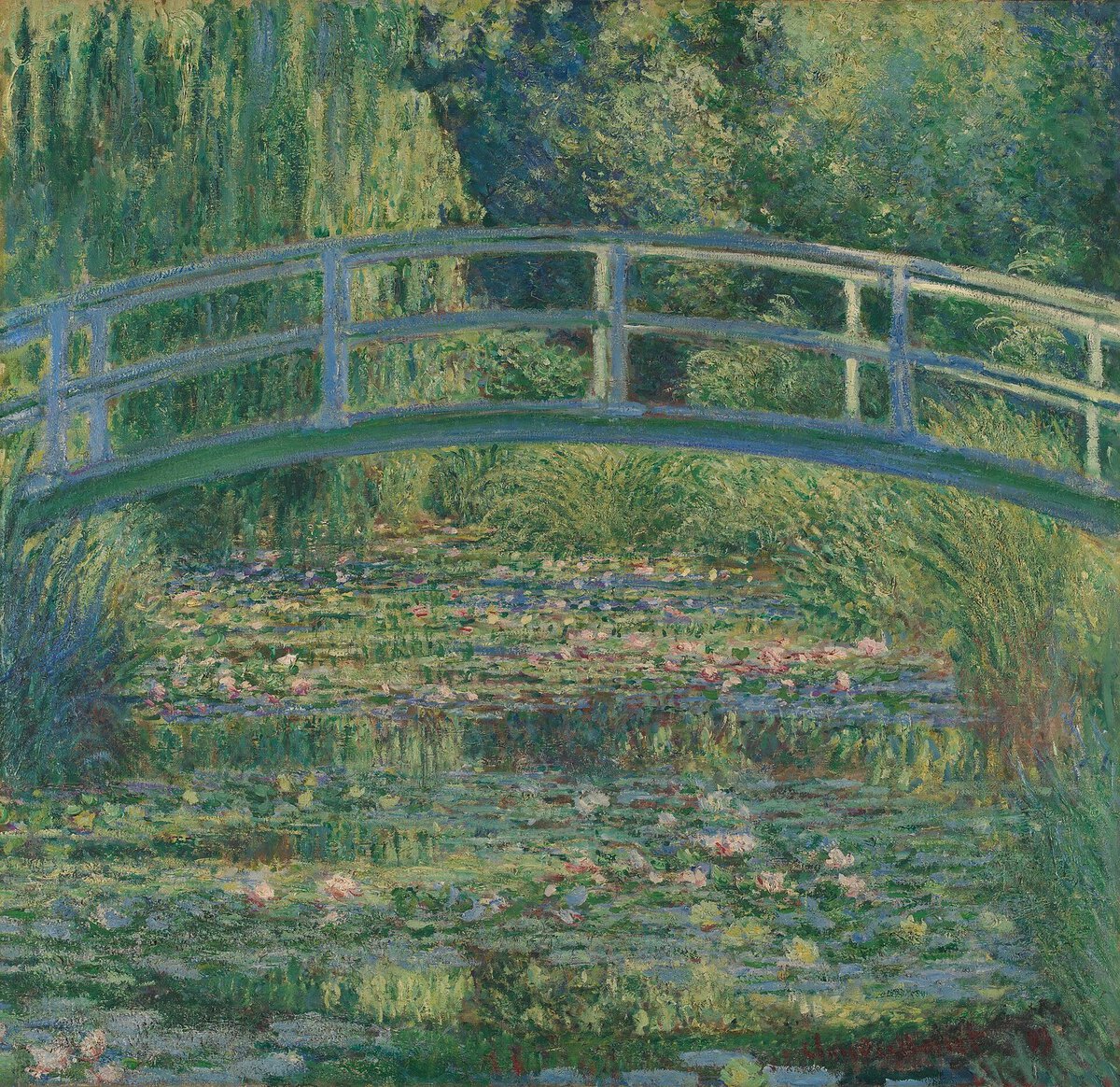 Monet'nin Japon köprülü Nilüfer Göleti tablosu