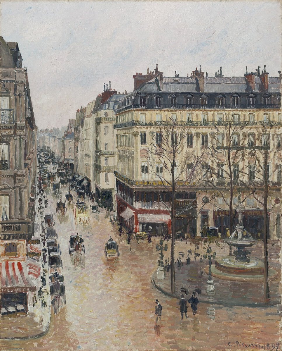 Pissarro'nun Théâtre Français Meydanı tablosu: yağmurda ıslak meydan