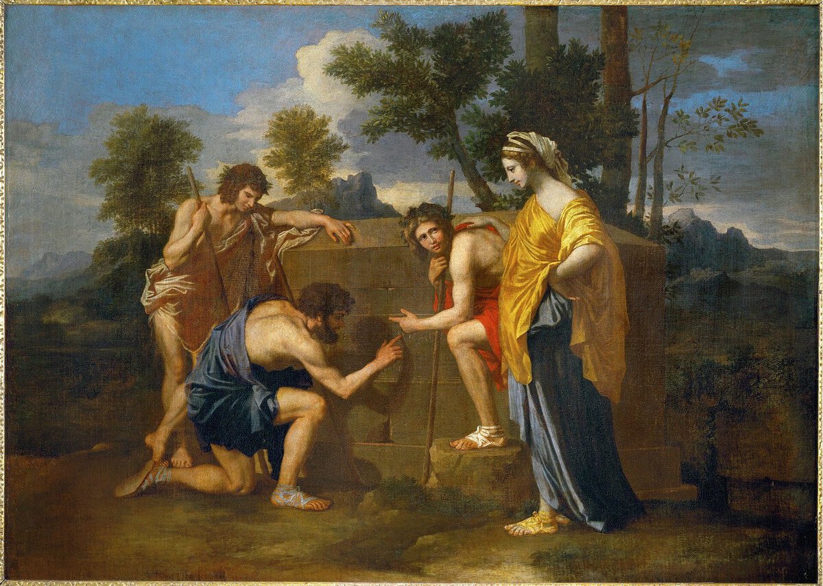 Poussin'in Et in Arcadia Ego tablosu: mezar taşındaki yazıyı okuyan çobanlar