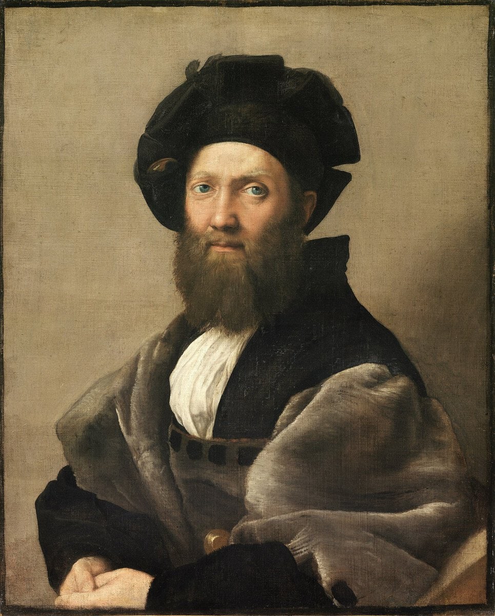 Raffaello'nun Baldassare Castiglione Portresi: kürklü giysili, sakallı adam