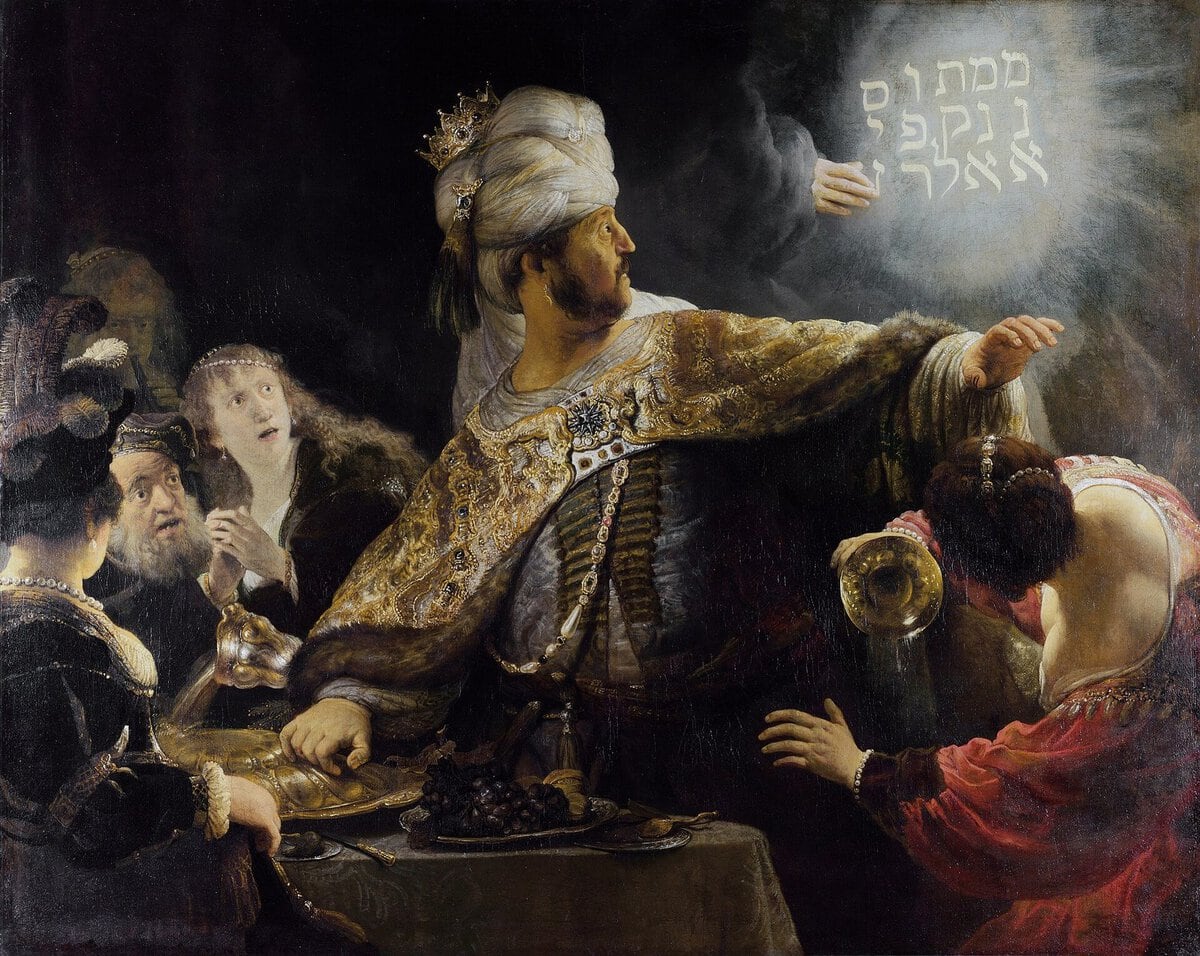 Rembrandt'ın Belshazzar'ın Şöleni tablosu: duvarda beliren yazı