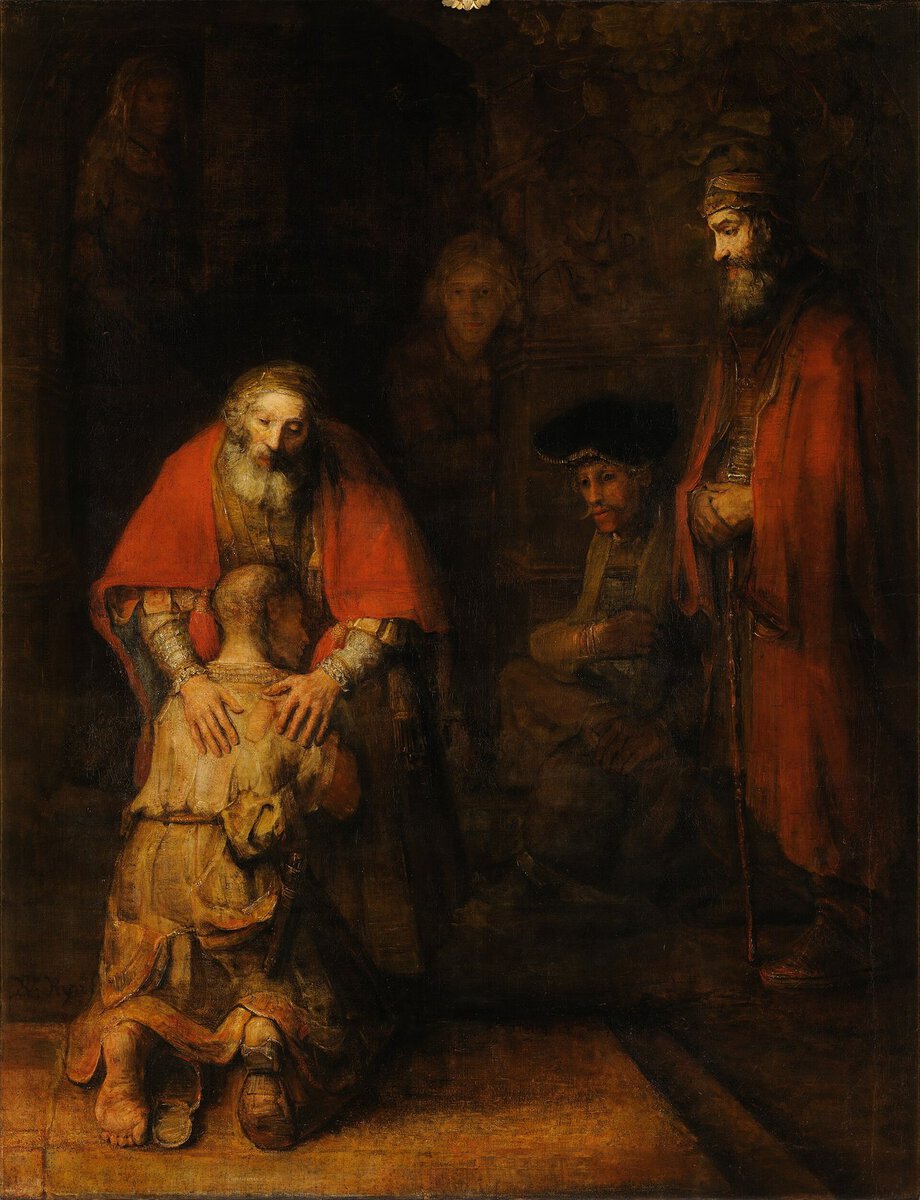 Rembrandt'ın Savurgan Oğlun Dönüşü tablosu: oğlunu kucaklayan yaşlı baba