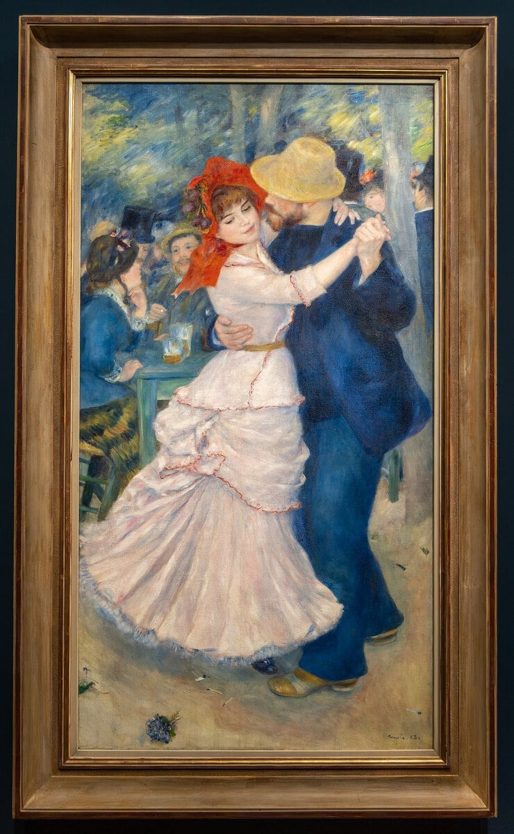 Renoir'ın Bougival'de Dans tablosu: kırmızı başlıklı kadınla dans eden çift
