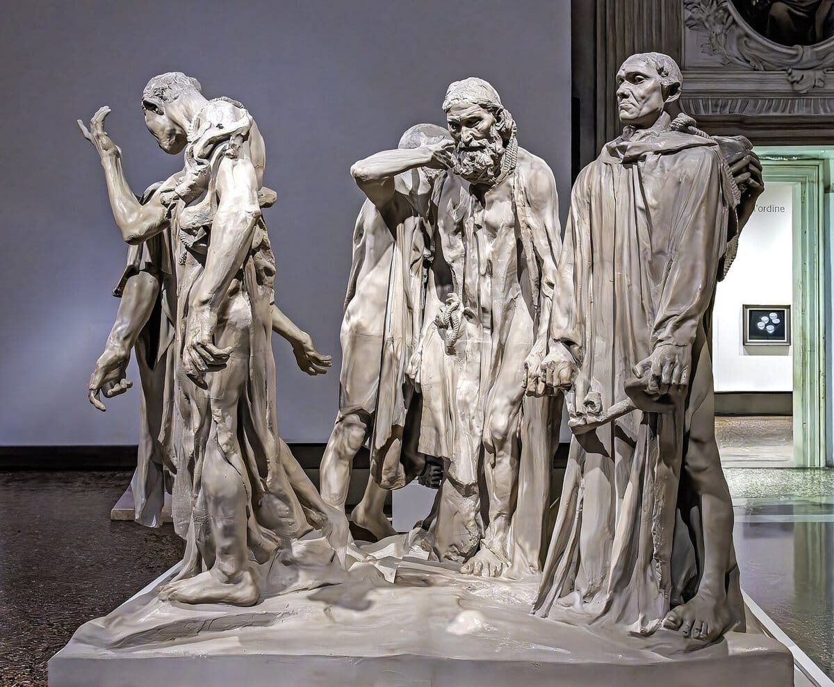 Rodin'in Calais Burjuvaları: ipleri boyunlarında yürüyen altı figür